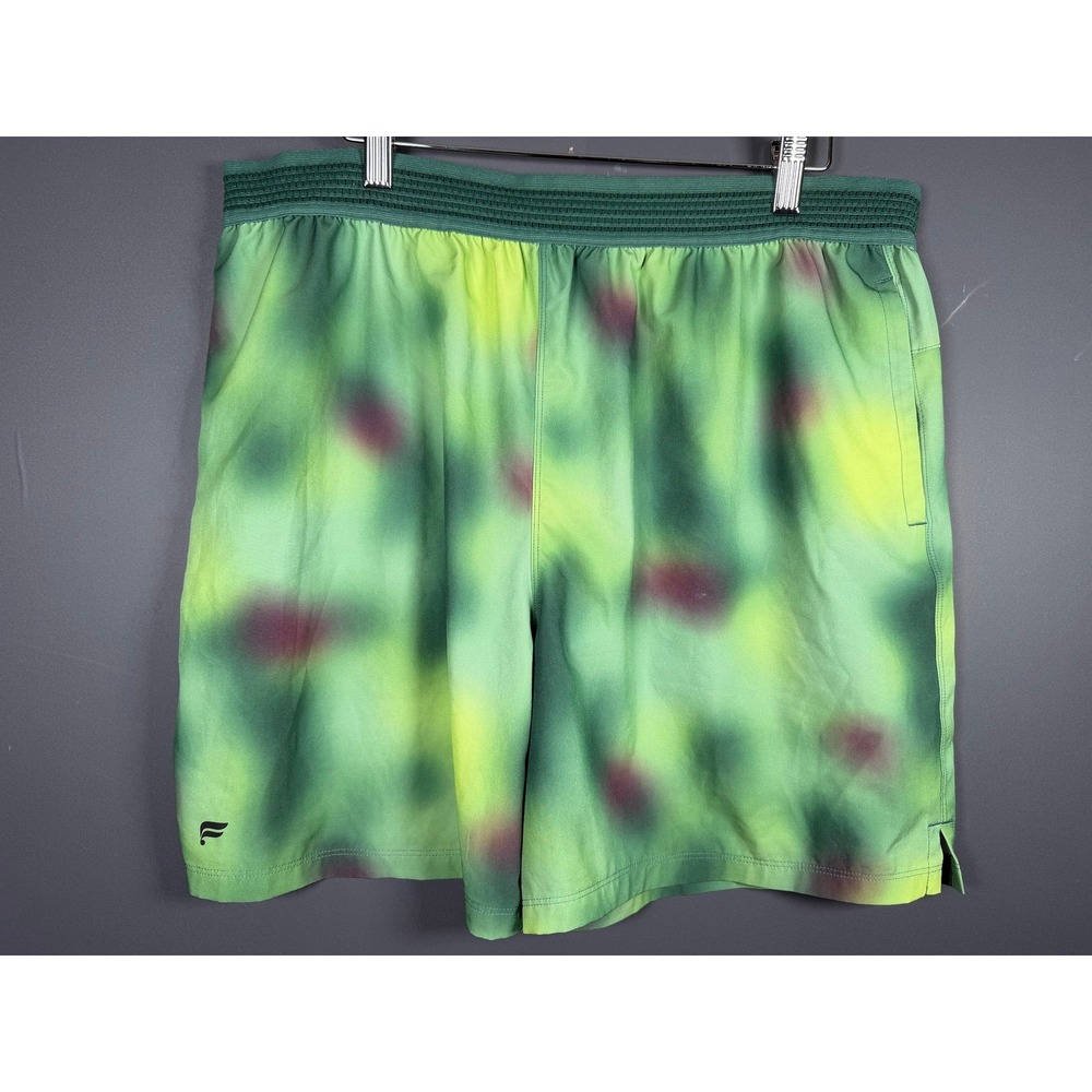 Fabletics Mens XL Green Yellow Tie Dye Active Athletic Shorts 7 Inch Inseam